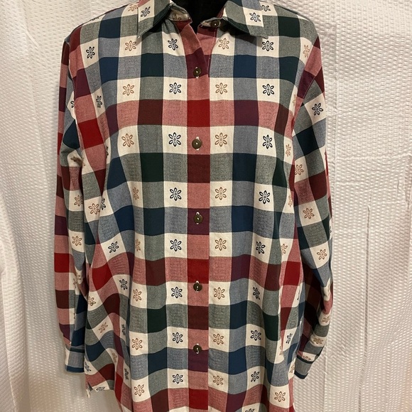 Alfred Dunner red, white & blue checkered long sleeve button down blouse size 16 - Picture 1 of 5